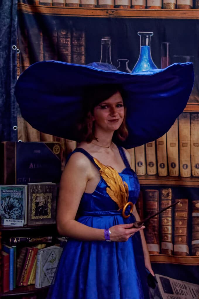 Gabrielle at the Toulouse Game Show dressed as a Ravenclaw sorceress